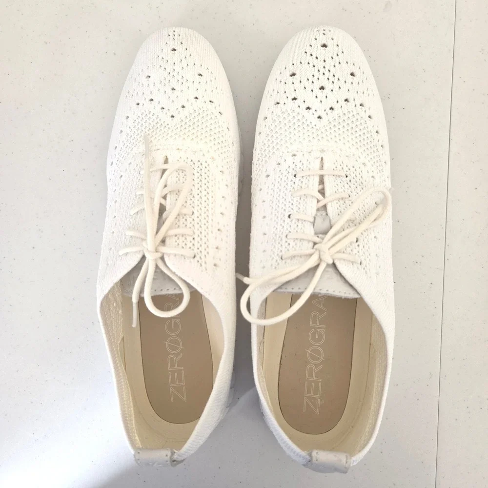 Cole Haan Zerogrand Stitchlite White Knit Wingtip Oxford Sneakers W06731 W 9.5B